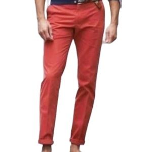 Mizzen + Main Men’s Coral Salmon Red Performance Raw Hem Chino Pants, Size 34